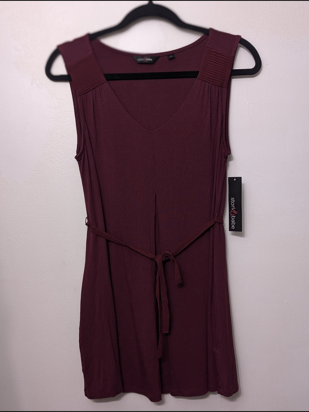 NWT Stork & Babe Sleeveless V-Neck Belted Swing Maternity Top in Wine S